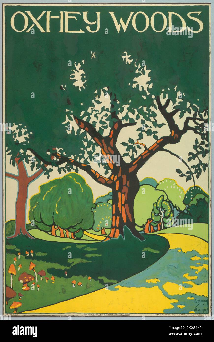 Vintage-Poster, Oxhey Woods, Hertfordshire, London Underground 1915 - Edward McKnight Kauffer Stockfoto