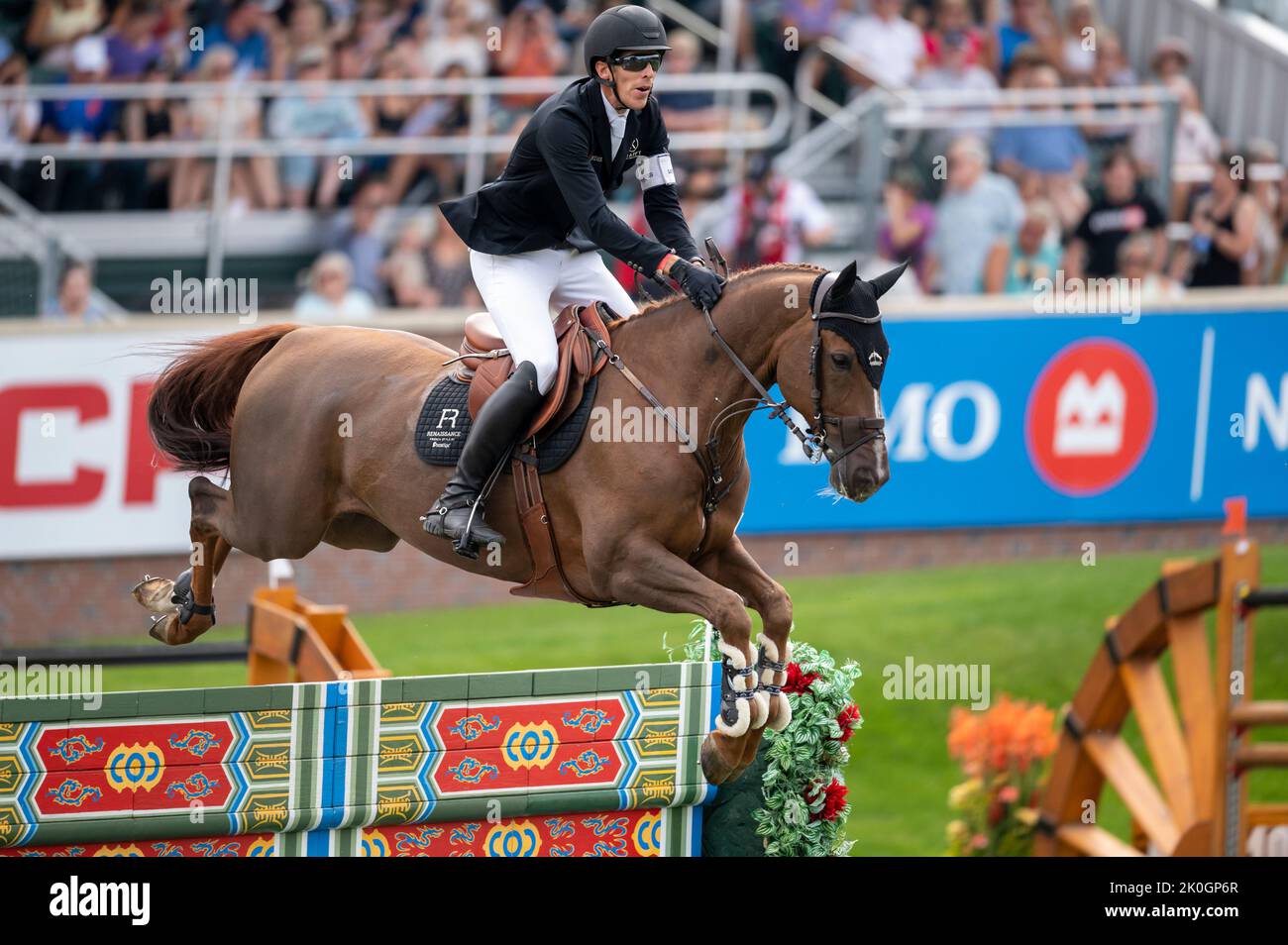 Calgary, Alberta, Kanada, 11. September 2022. Henrik von Eckermann (SWE) mit King Edward, CSIO Spruce Meadows Masters, - CP Grand Prix Stockfoto