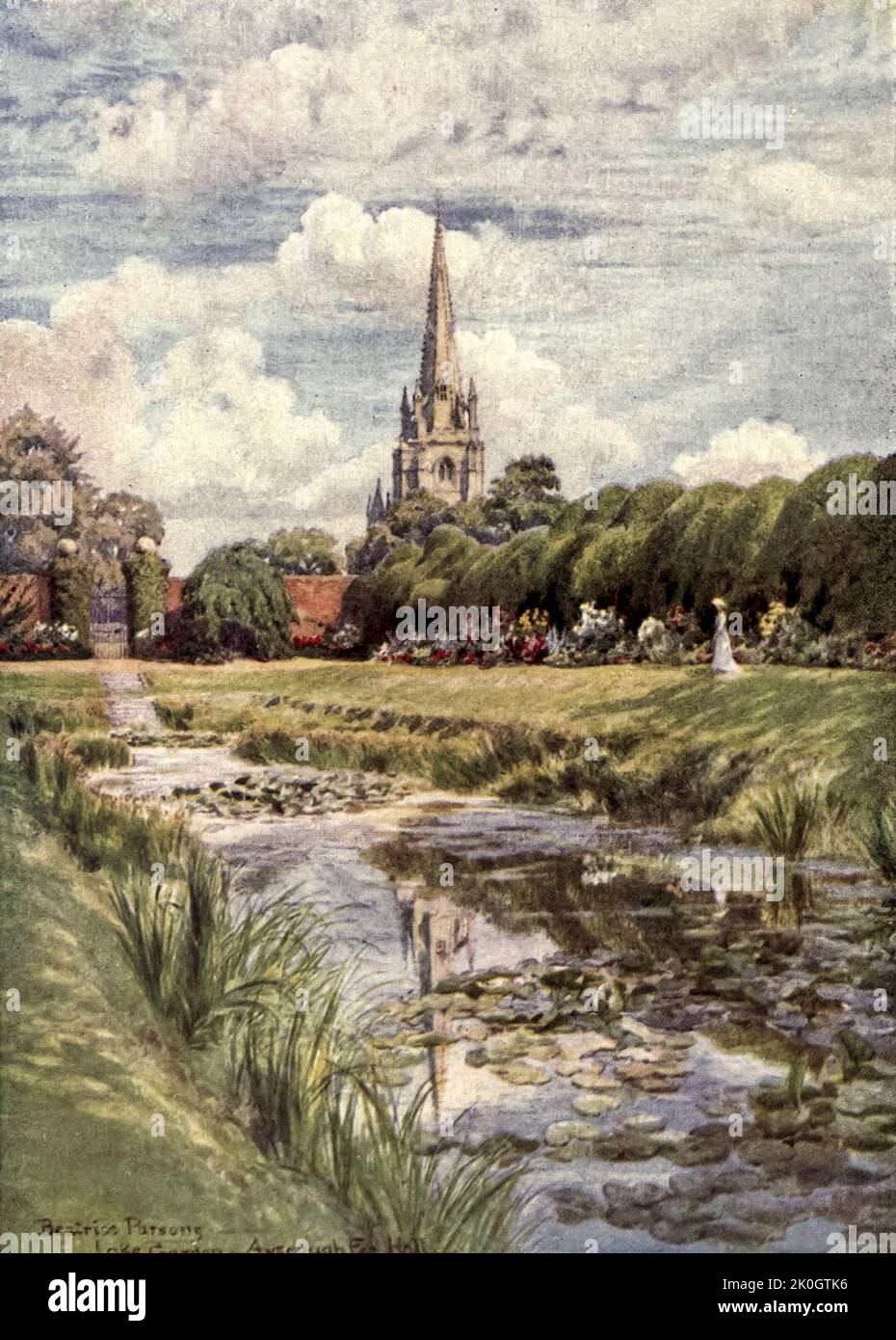 THE LAKE GARDEN, AYSCOUGH FEE HALL, SPALDING from the Charm of Gardens von Dion Clayton Calthrop (1878–1937) englischer Autor, Illustrator Veröffentlicht 1910 Stockfoto