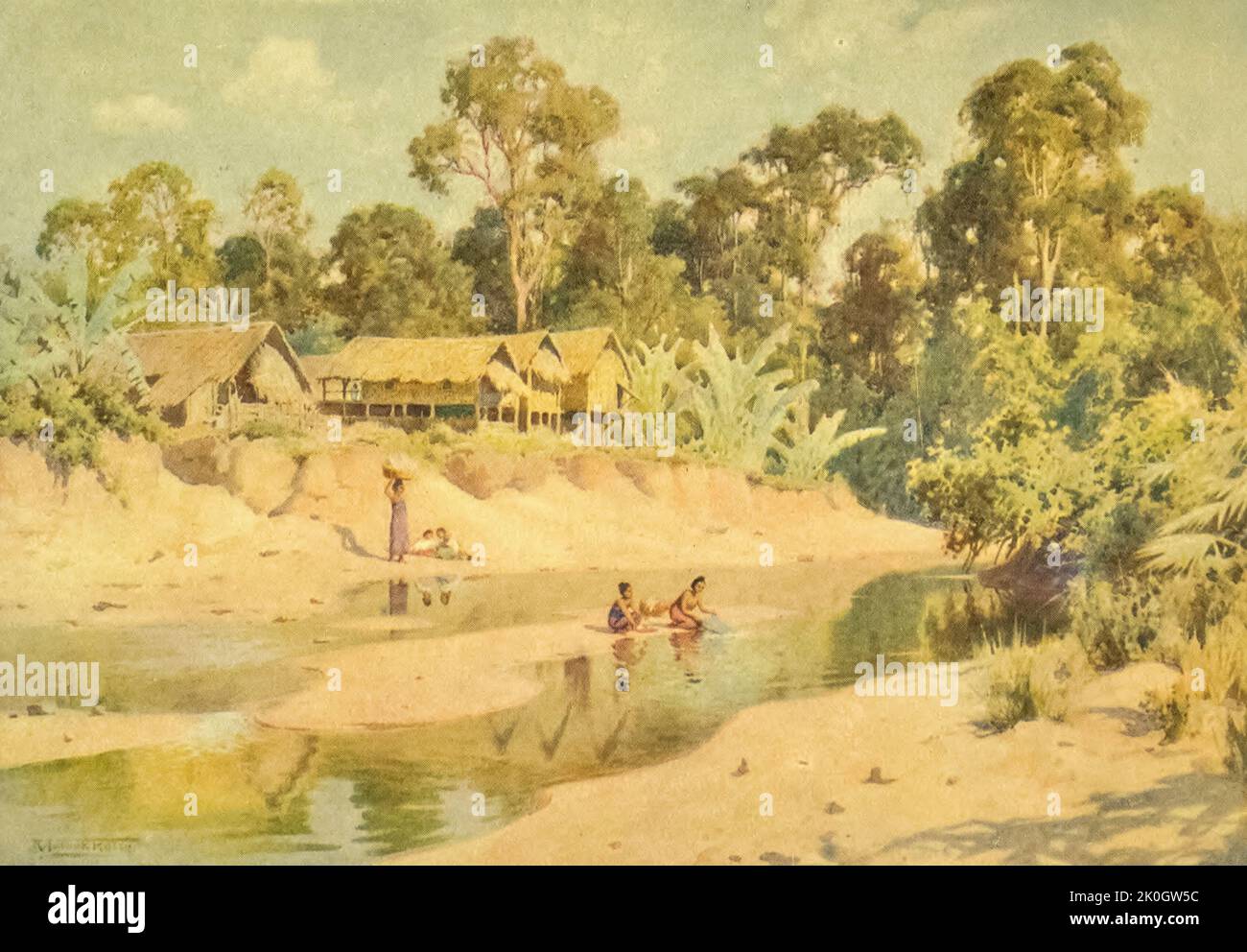 The Village of Min-byin aus dem Buch "Burma", gemalt und beschrieben von Kelly, R. Talbot (Robert Talbot), 1861-1934 Erscheinungsdatum 1905 Herausgeber/Verlag London : Adam and Charles Black Stockfoto