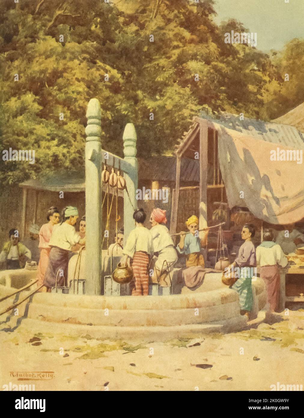 Am Brunnen aus dem Buch "Burma" gemalt und beschrieben von Kelly, R. Talbot (Robert Talbot), 1861-1934 Erscheinungsdatum 1905 Verlag London : Adam and Charles Black Stockfoto