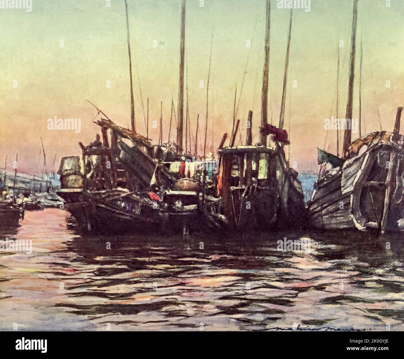 Junks at Eventide China von Mortimer Menpes, 1855-1938 Veröffentlicht 1909 Stockfoto