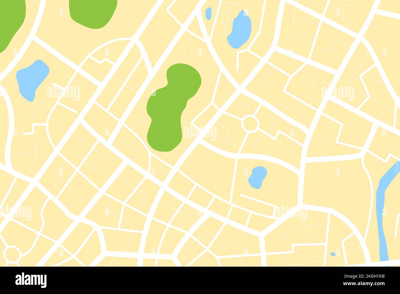 Luftbild sauber Draufsicht der Stadtkarte mit Straße und Fluss, Blank urban Imagination Karte, GPS-Karte Navigator Konzept, Vektor-Illustration Stockfoto