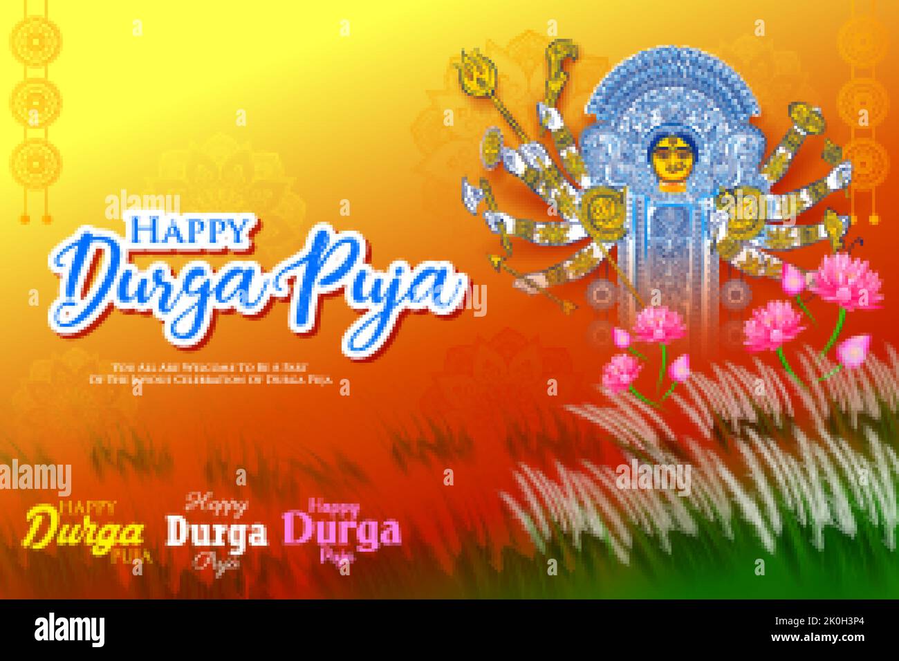 Illustration der Göttin Durga Gesicht in Happy Durga Puja Subh Navratri indischen religiösen Festival Hintergrund Stock Vektor