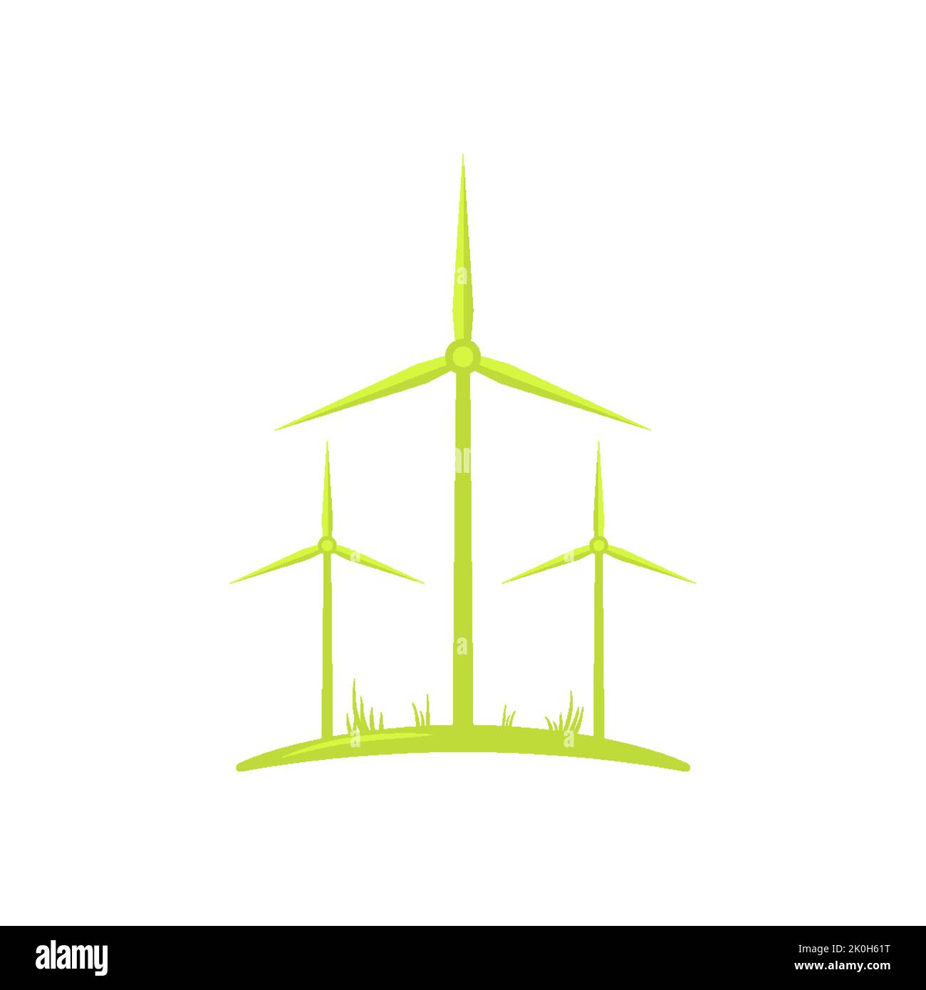 Windmühle grün Symbol Öko Recycling Bauernhof Emblem flach. Wind zu Strom Recycling sorgfältiger Verbrauch umweltfreundlicher Kraftstoff Firmenlogo Website Geschäftskonzept einfach stilvoll isoliert auf weiß Stock Vektor