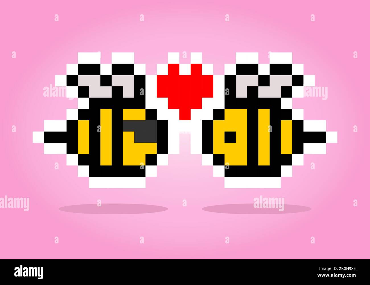 Pixel 8 Bit Bienen sind verliebt. Tierische Spielelemente in Vektorgrafik. Stock Vektor