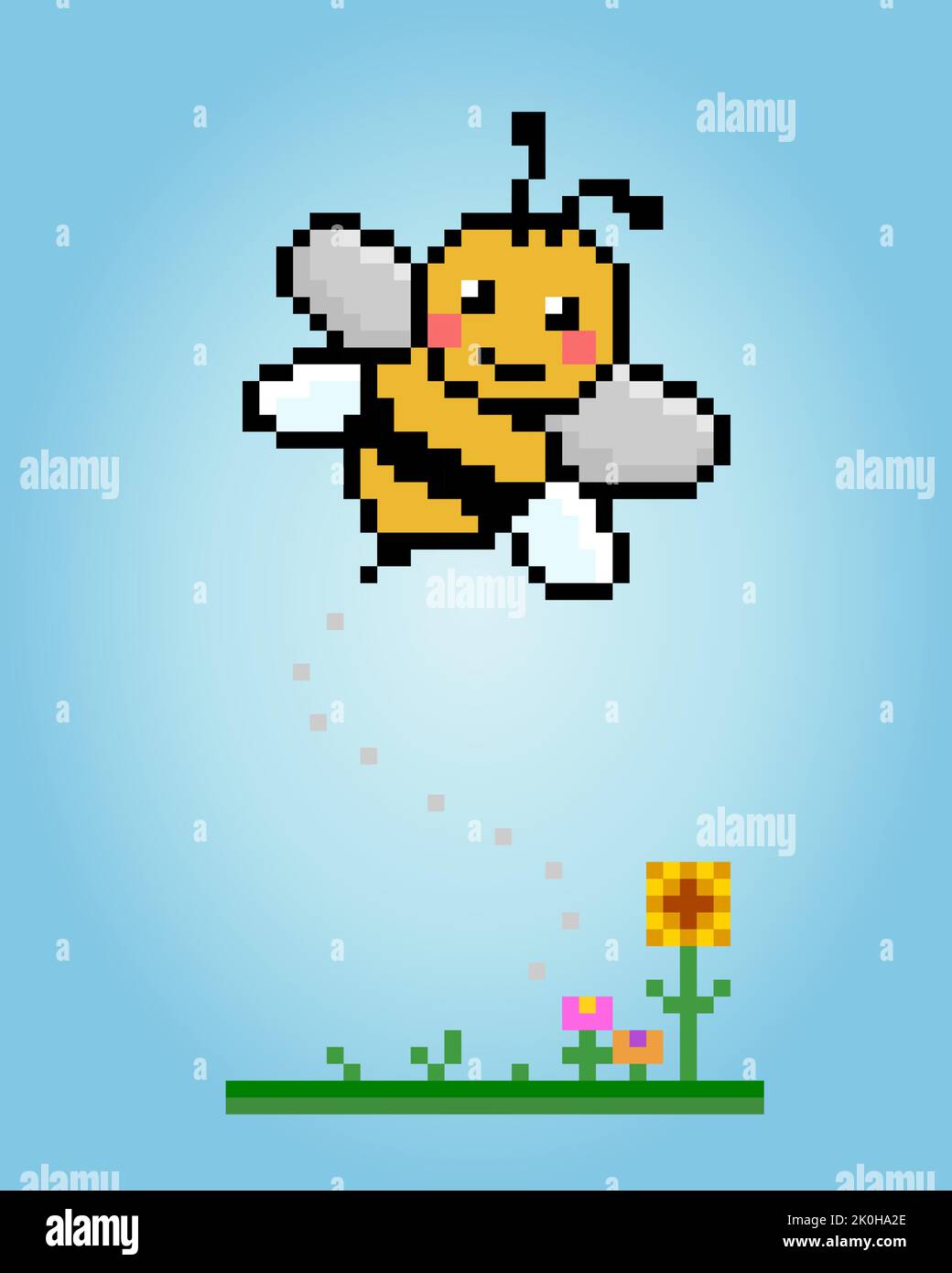 Pixel 8 Bit Biene. Tierische Spielelemente in Vektorgrafik. Stock Vektor