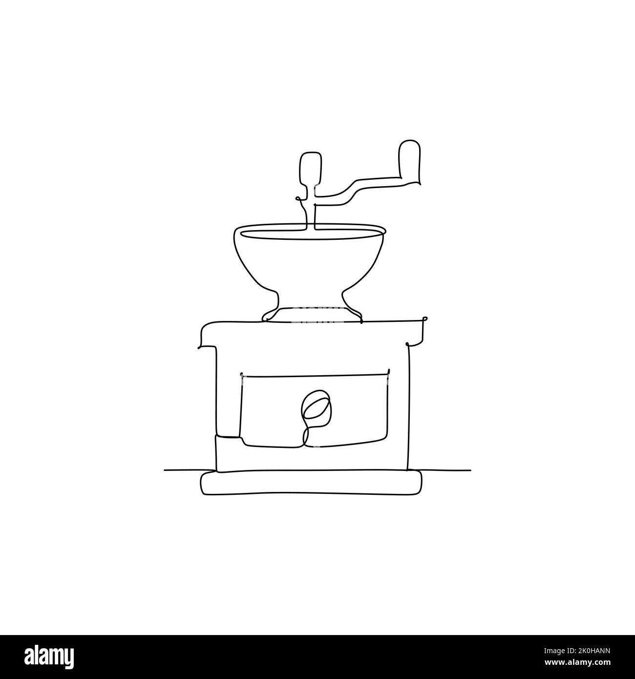 Vintage Kaffeemühle isoliert auf weißem Hintergrund. Küchengerät - Continuous eine Linie Zeichnung Vektor-Illustration Handgezeichneten Stil Design für Lebensmittel Stock Vektor