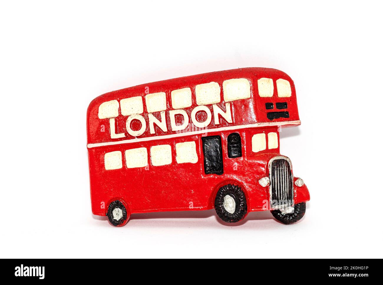 Nahaufnahme eines Erinnerungsmagneten mit dem Londoner Bus Stockfoto