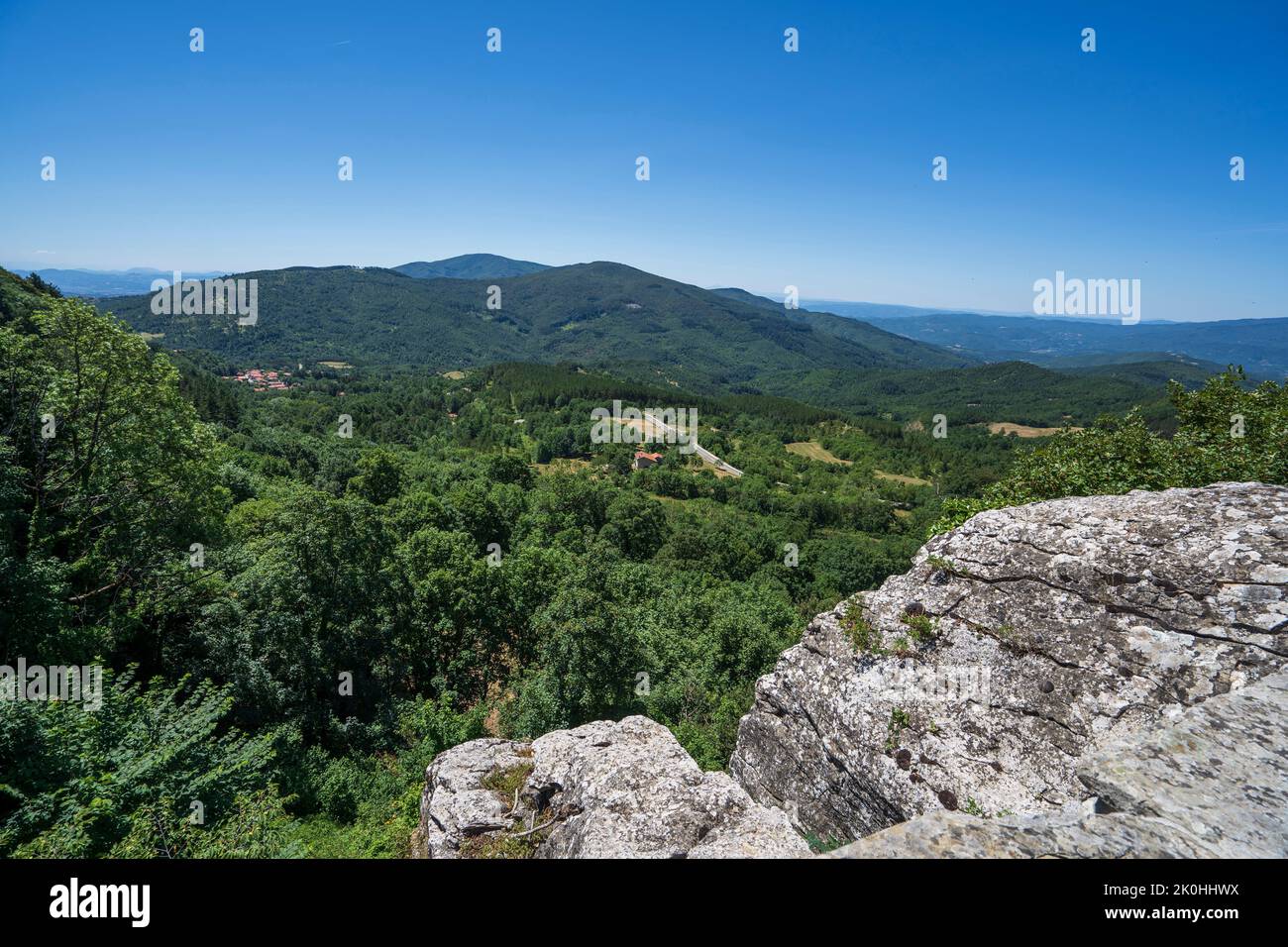 Nationalpark der Casentinesi-Wälder, Blick vom Franziskanerschutzgebiet von Chiusi della Verna, Toskana, Italien, Europa Stockfoto
