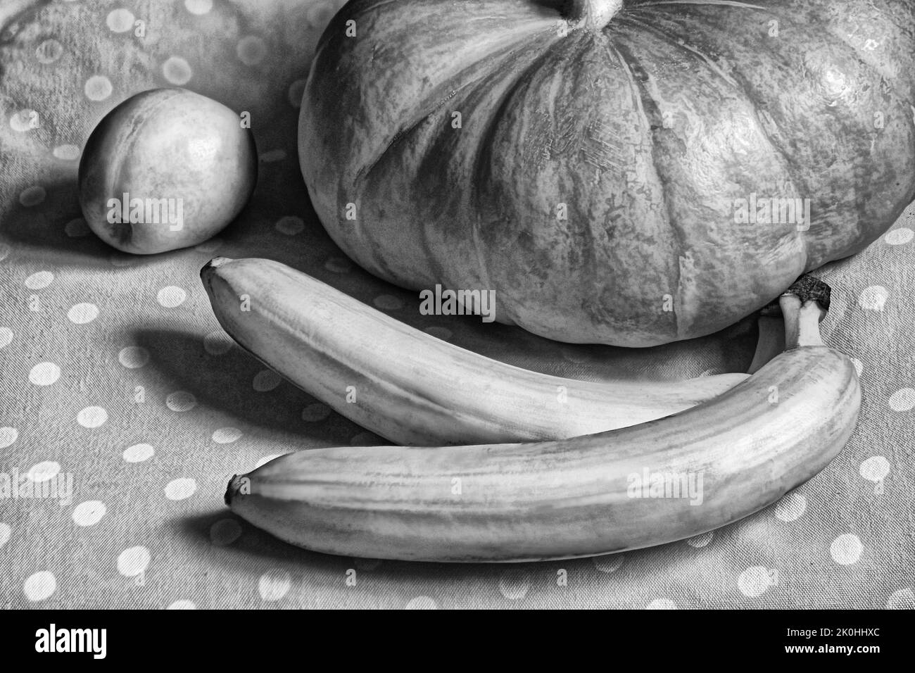 Foto Gemüse und Obst, Kürbis, Bananen, Zitrone Stockfoto