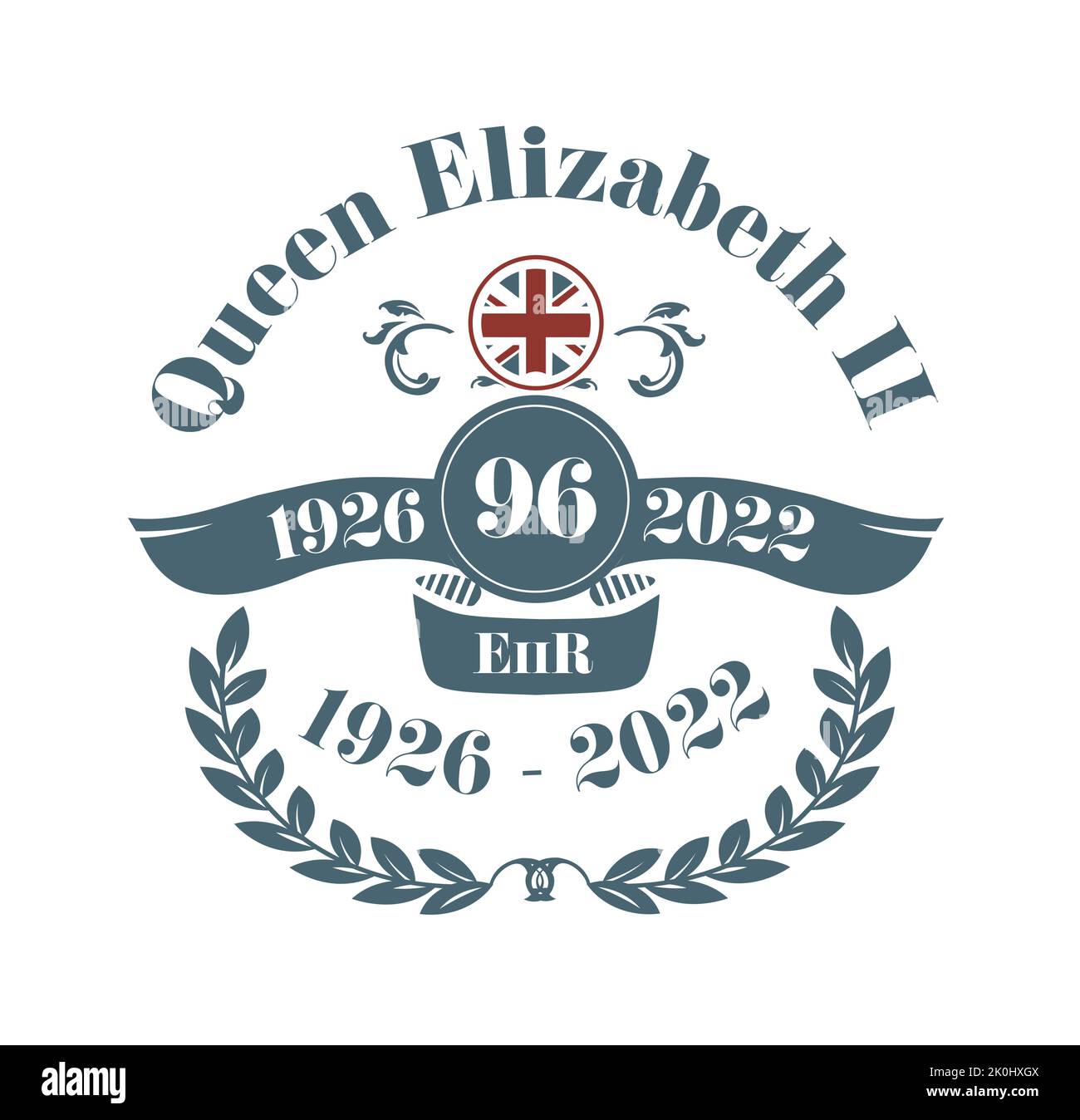 2022 Queen Elizabeth stirbt - 1926 - 2022 Rest in Peace Vektorgrafik. Stock Vektor
