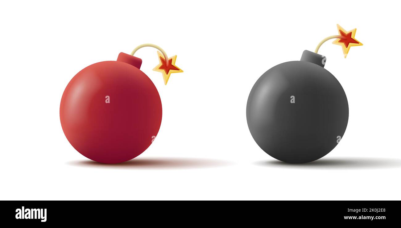 3D Bombensymbol in rot und schwarz mit brennendem Docht Stock Vektor