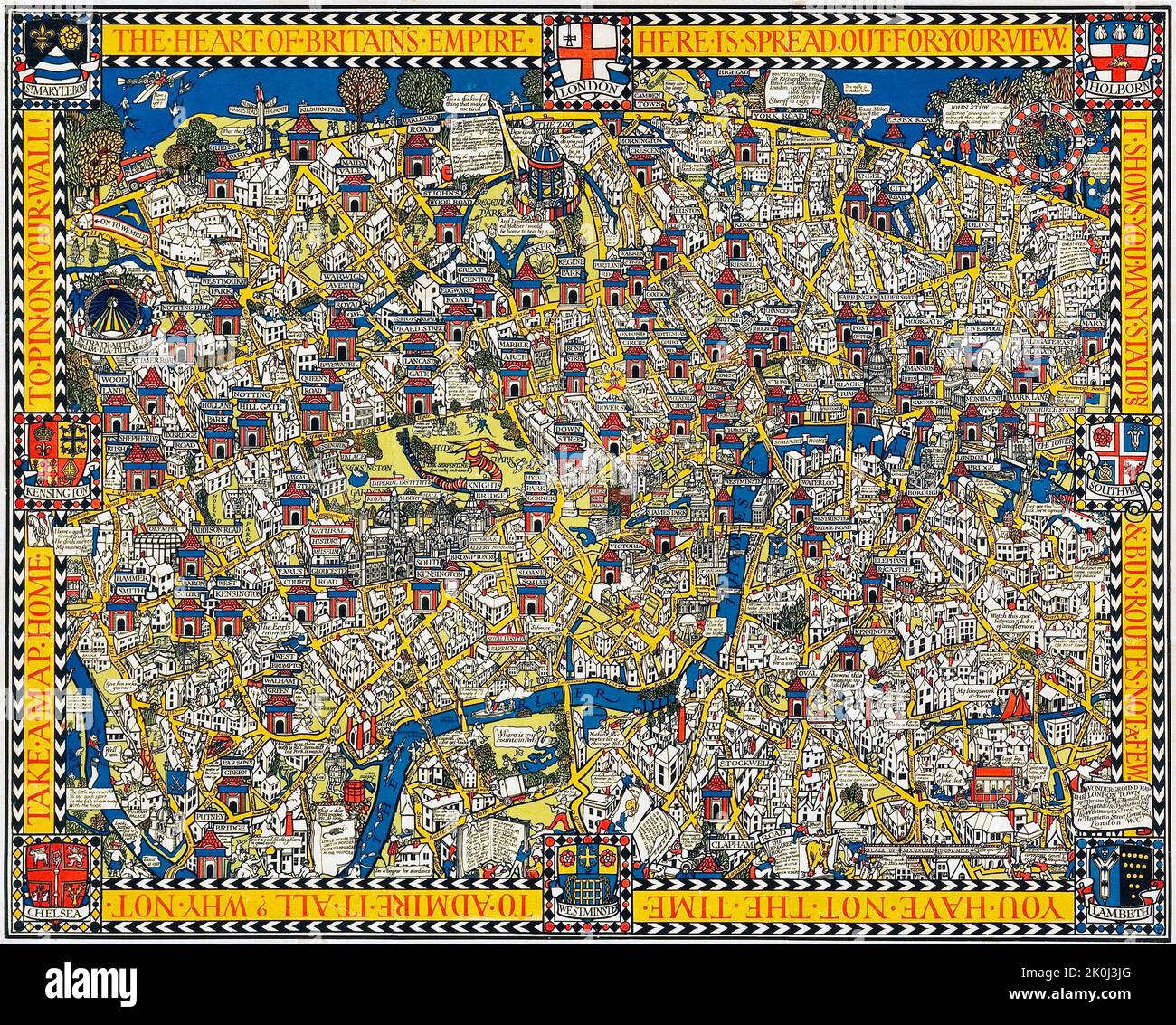 Gill Max MacDonald - The Wonderground Map of London Town (The Westminster Press, 1924). Stadtplan von London. Stockfoto