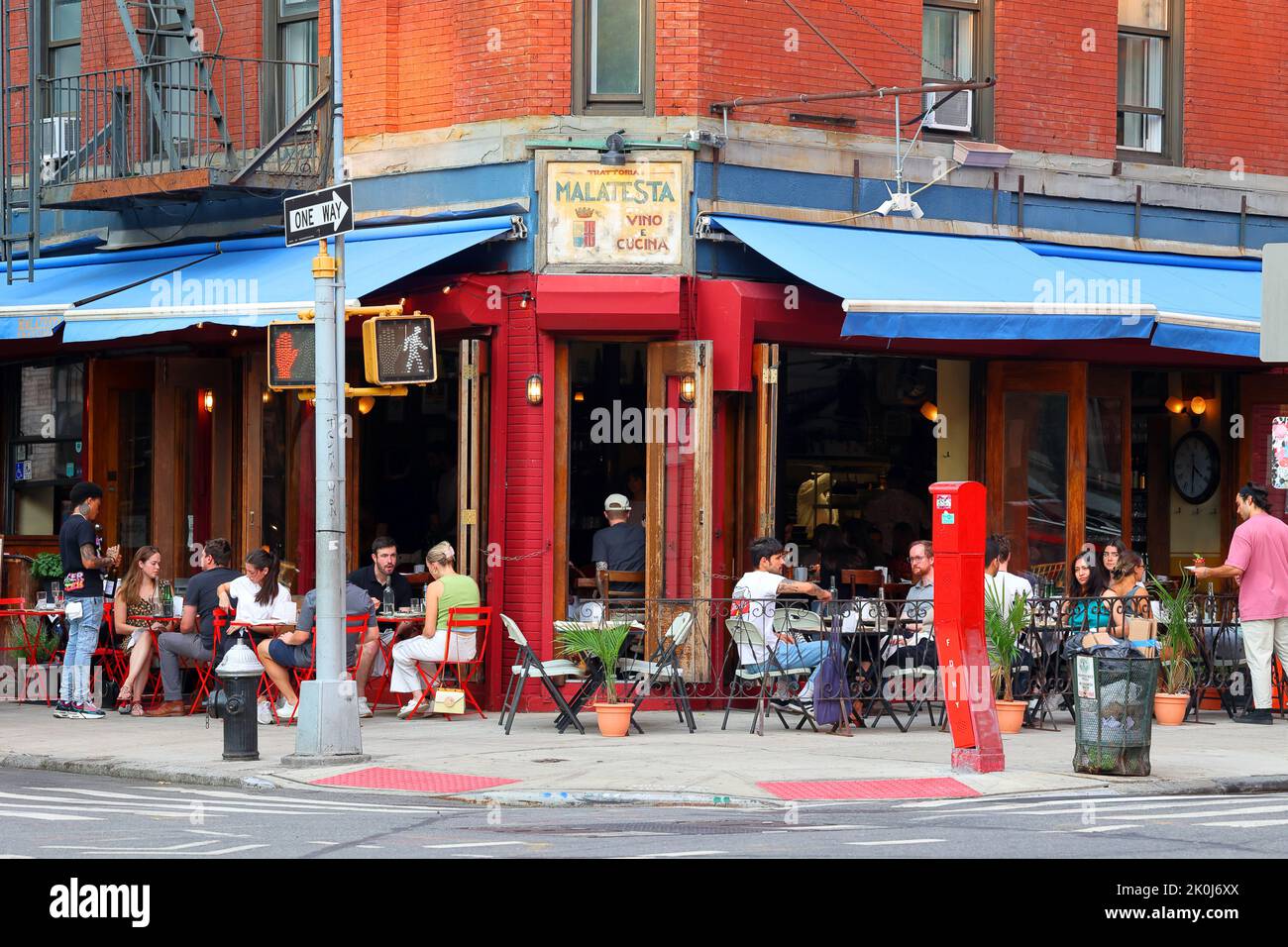 Malatesta Trattoria, 649 Washington St, New York, NYC Foto von einem italienischen Restaurant in Manhattans West Village Nachbarschaft. Stockfoto