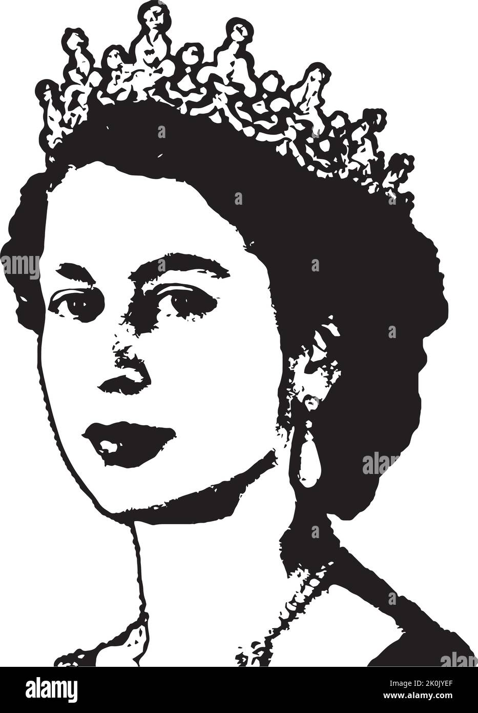 Queen Elizabeth 2 schwarz und mit digitaler Kunst Stock Vektor