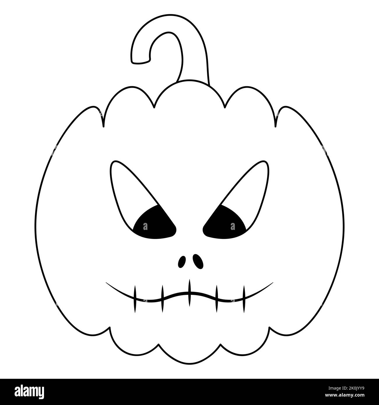 Kürbis. Der Mund ist zusammengenäht. Wütender Gesichtsausdruck. Vektorgrafik. Umriss auf einem isolierten weißen Hintergrund. Doodle-Stil. Malbuch Stock Vektor