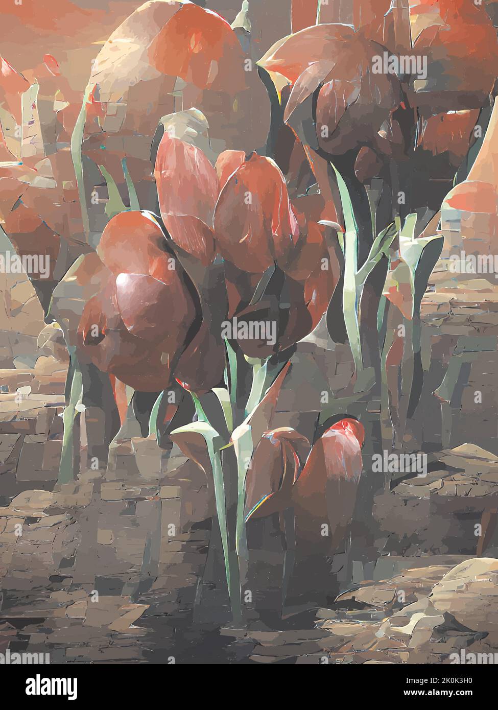 Eine digitale Kunst blühende Tulpen Malerei Hintergrund Stock Vektor