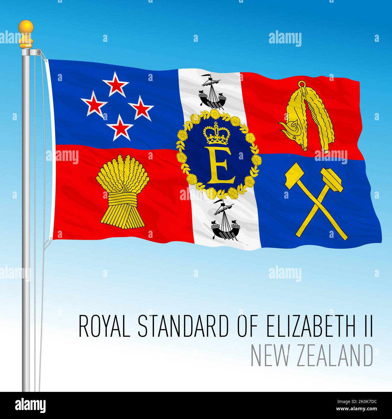 Neuseeland, Royal Standard of the Queen Elizabeth II, Vektorgrafik Stock Vektor