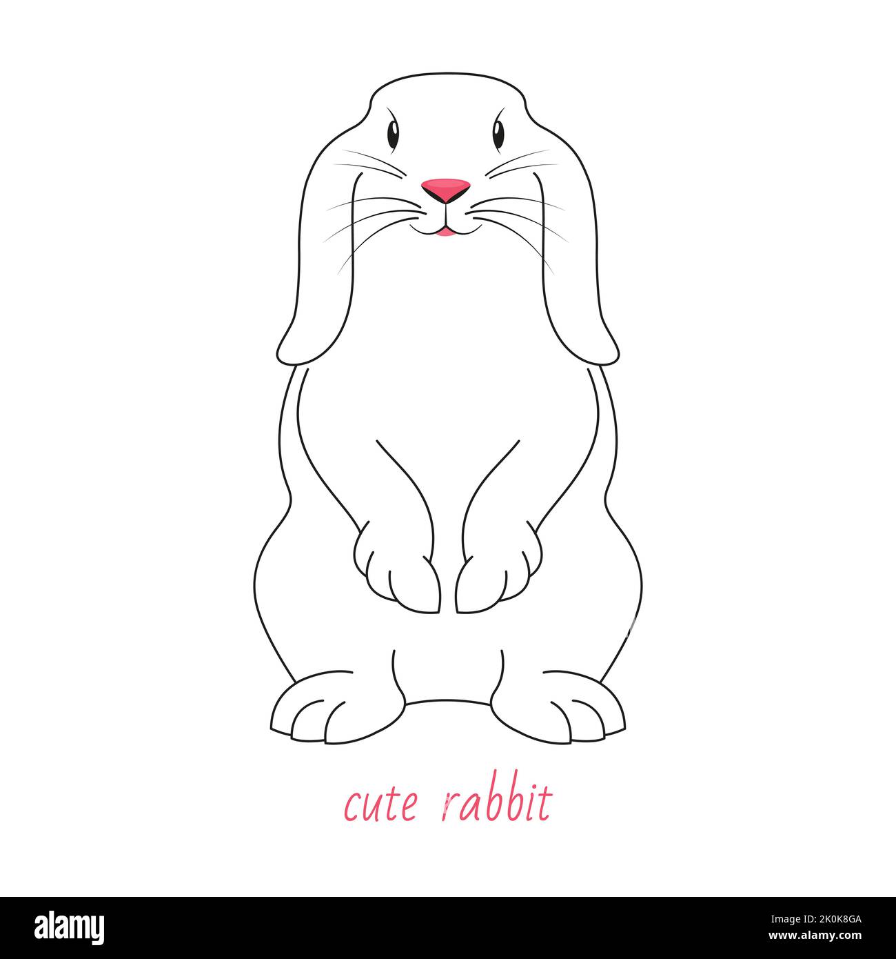 Niedliches Kaninchen mit Ohren auf weißem Hintergrund. Zeichnen im Doodle-Stil Stock Vektor