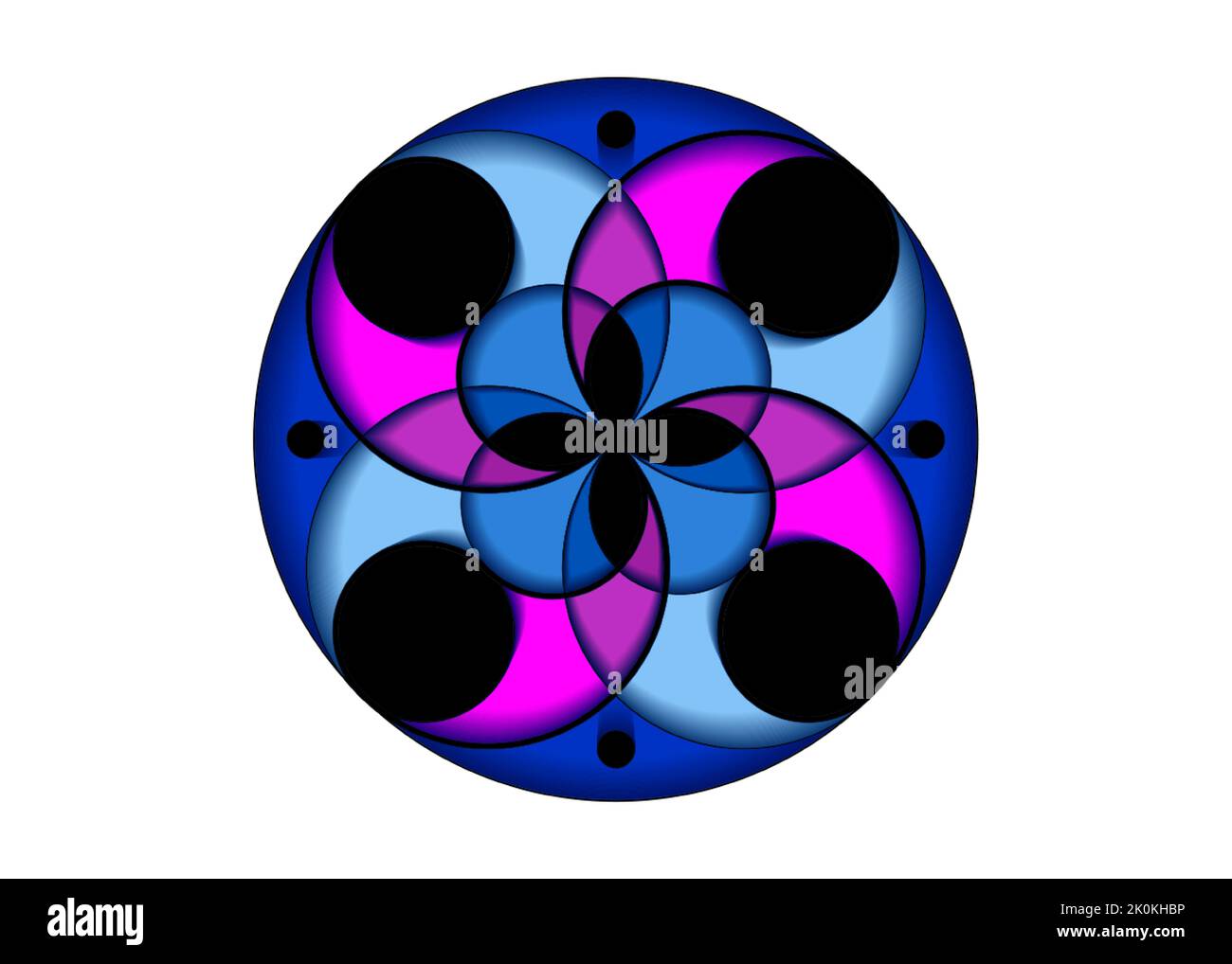 Mystische Blume des Glücks, bunte Ikone, heilige Geometrie, runde Logovorlage, geometrische Kreuzung von Kreisen, Vektordarstellung isoliert Stock Vektor