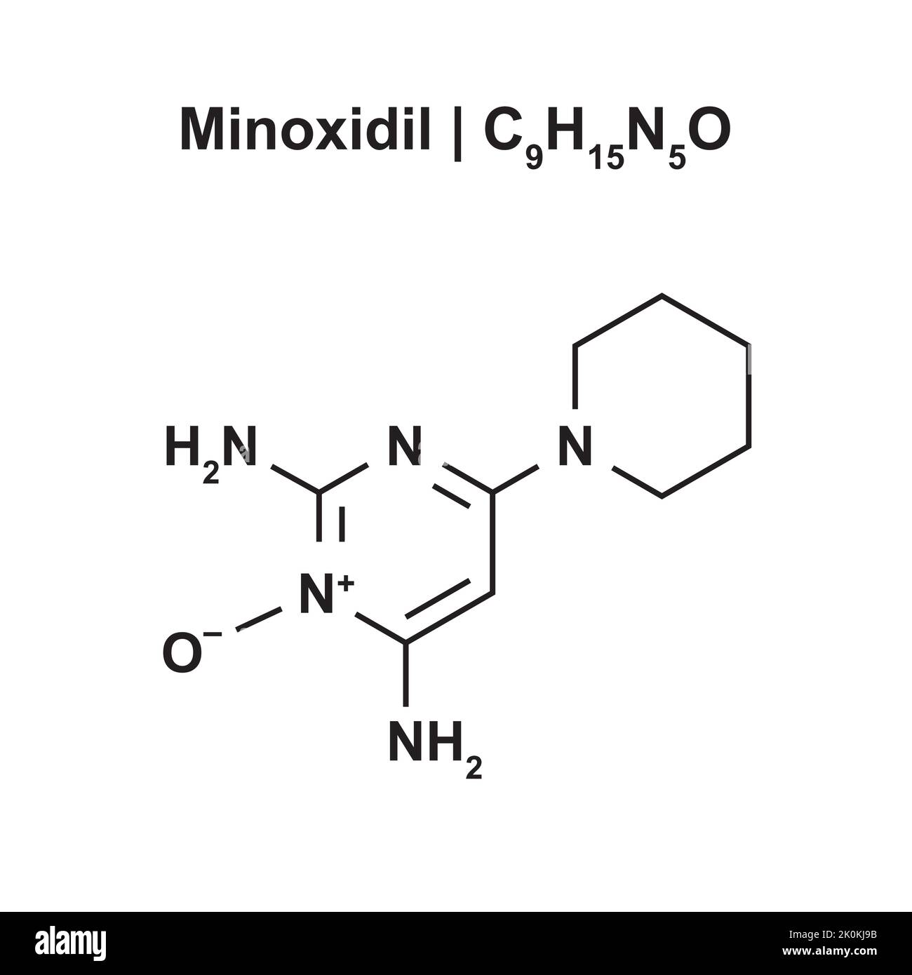 Chemische Struktur des Minoxidil-Moleküls (C9H15N5O). Vektorgrafik. Stock Vektor