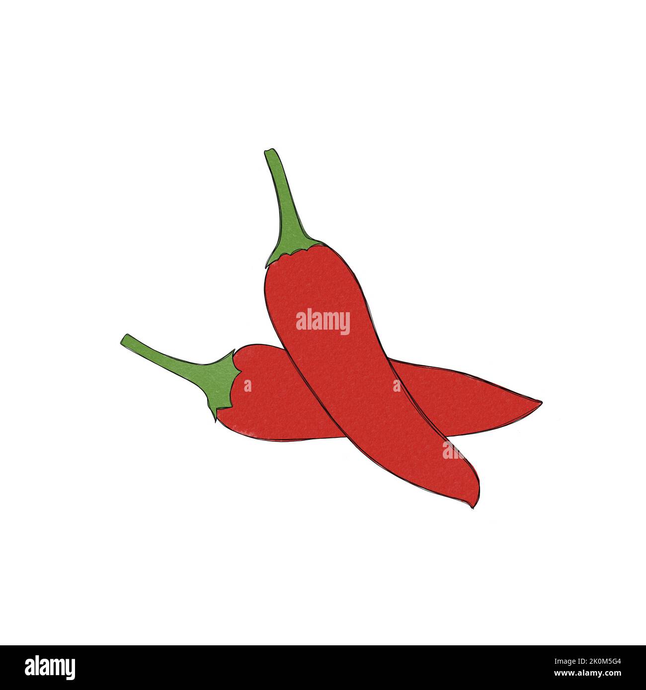 Zwei heiße Chili-Pfeffer-Freihand-Aquarellzeichnung Stockfoto