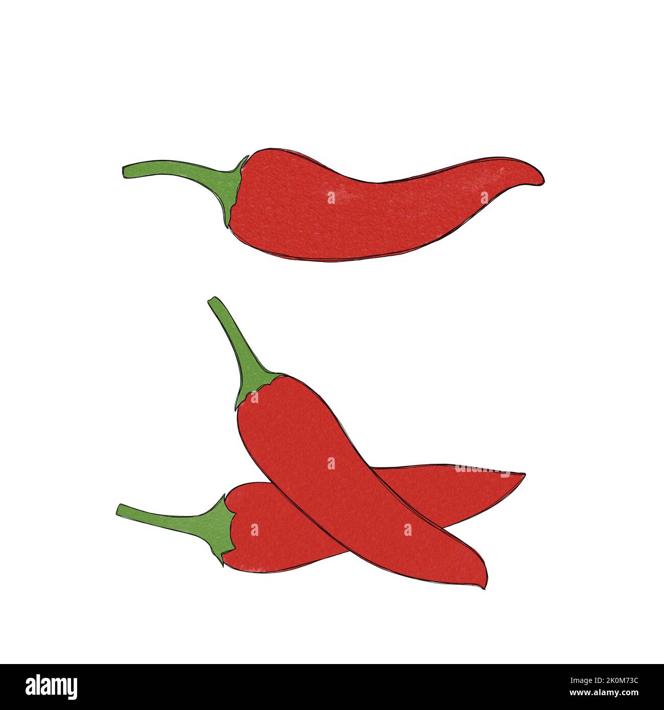 Satz von Chili-Chilischoten Aquarell Freihand Zeichnung Stockfoto