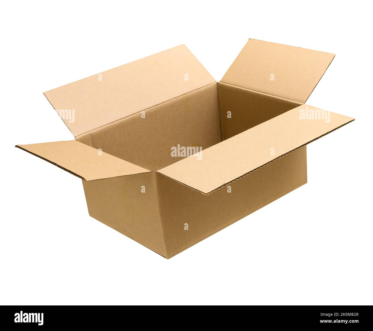 Braune Pappschachtel mit offenem Deckelmockup. Beschneidungspfad Stockfoto