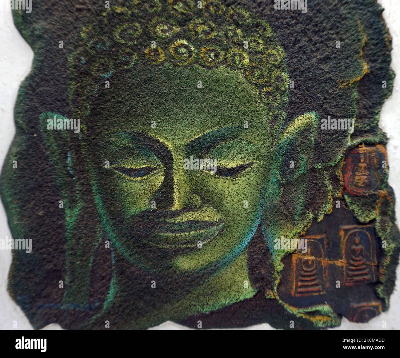 Handgezeichnet Original Impressionismus Kunst Ölgemälde Religion buddha Statue Gesicht Tempel thailand Stockfoto