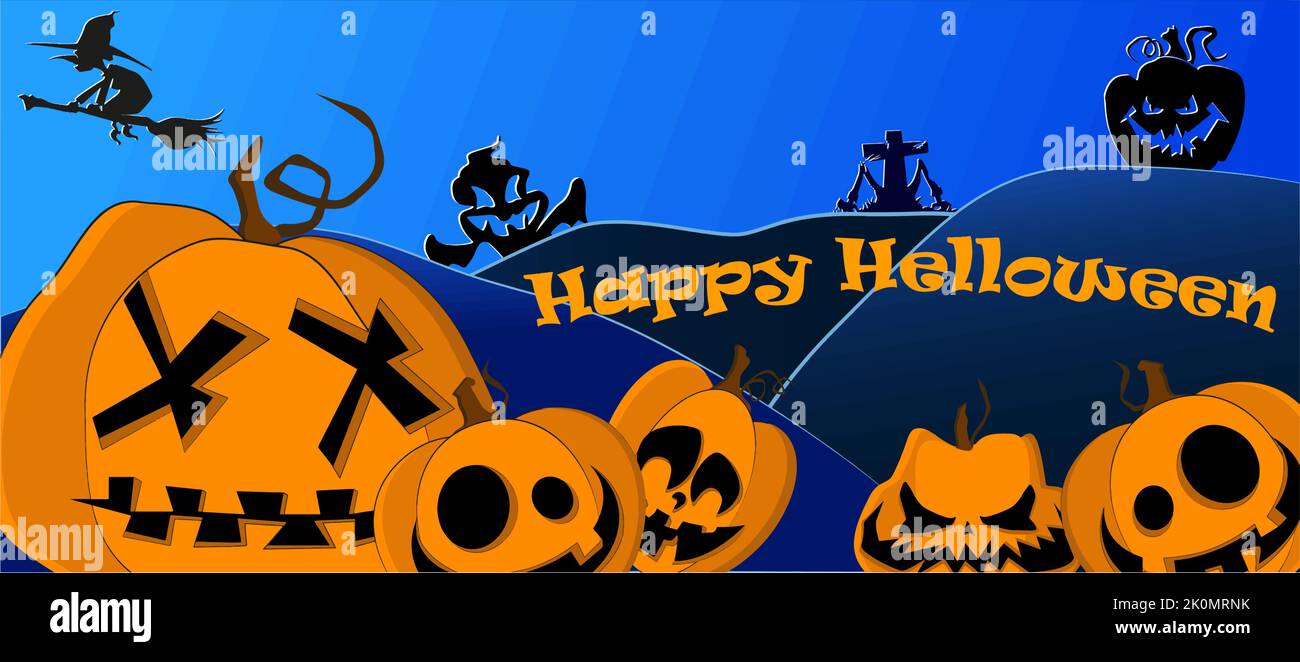 Halloween Gruselkarte mit Kürbissen und Hintergrund Stock Vektor