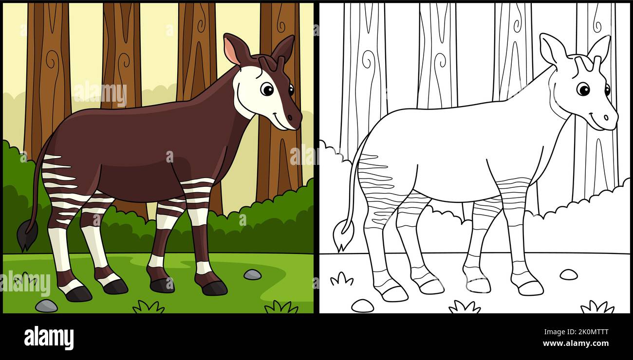 Okapi Tier Färbung Seite Farbige Illustration Stock Vektor