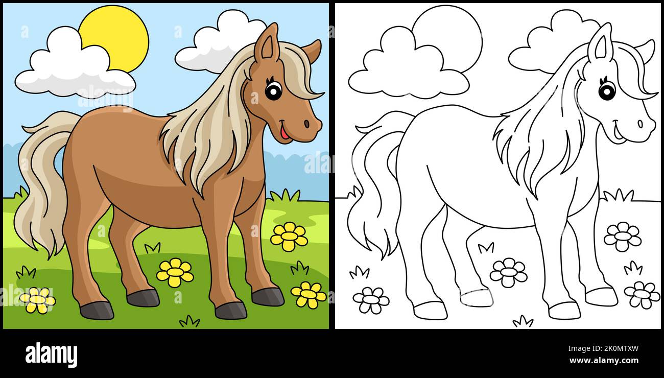 Pony Animal Coloring Page Farbige Illustration Stock Vektor