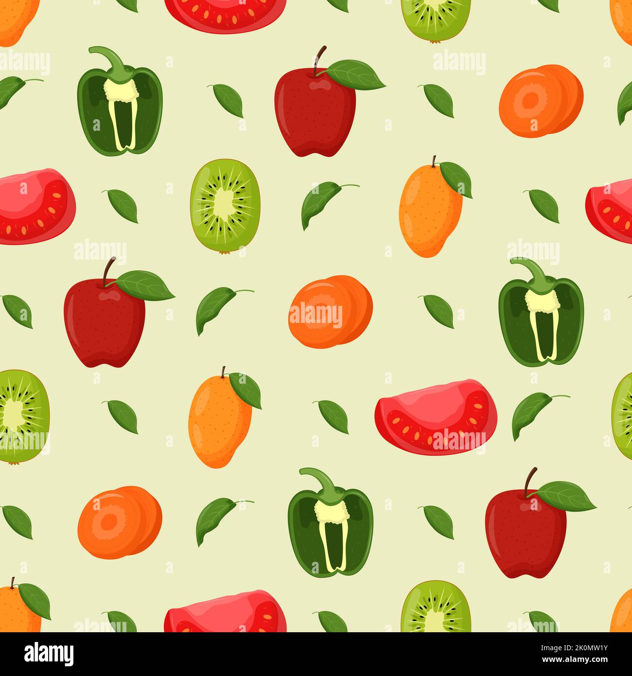 Obst und Gemüse nahtloses Muster. Vegetarisches Essen, gesundes Esskonzept. Flache Vektorgrafik. Stock Vektor