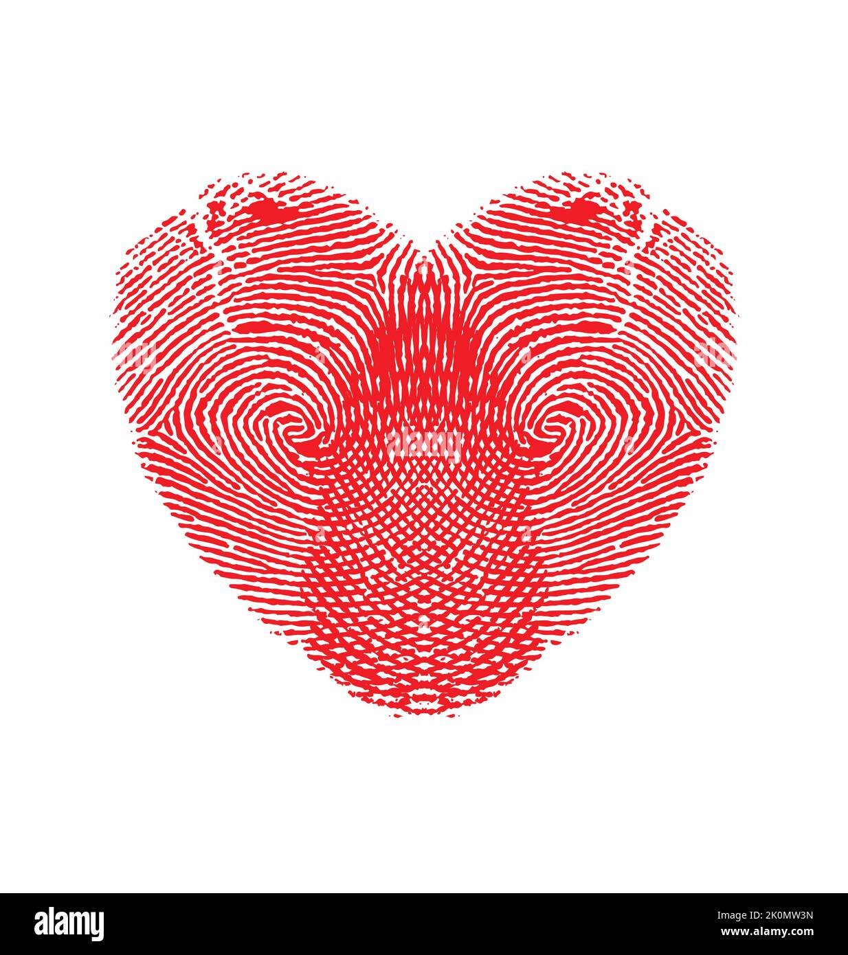 Romantisches rotes Fingerabdruck-Daumen-Druck Liebe Herz Vektor-Symbol auf weißem Hintergrund isoliert Stock Vektor