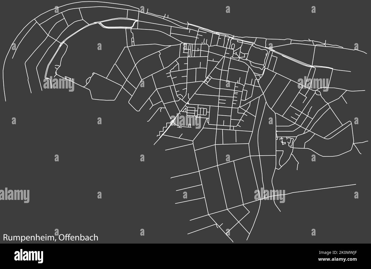 Straßenplan des STADTTEILS RUMPENHEIM, OFFENBACH AM MAIN Stock Vektor