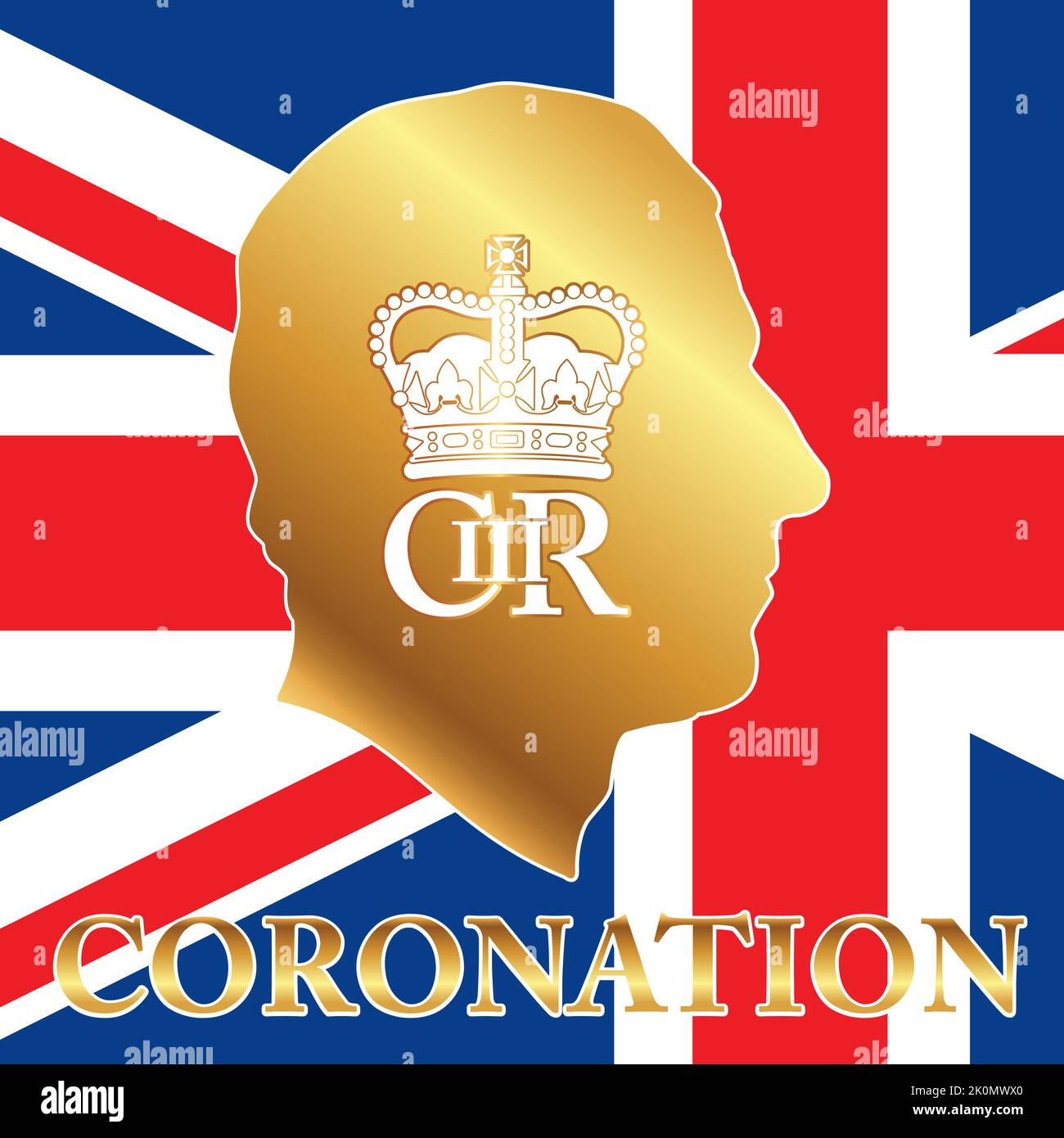 Charles III King of United Kingdom Coronation 2022, Portrait Silhouette und Monogramm, Vektorgrafik Stock Vektor