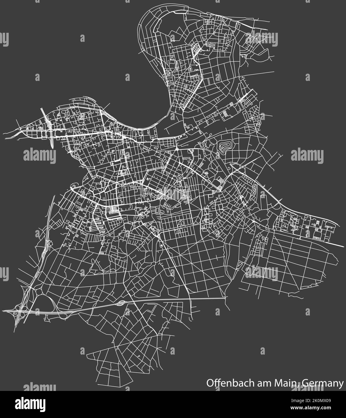 Straßenkarte von OFFENBACH AM MAIN, DEUTSCHLAND Stock Vektor