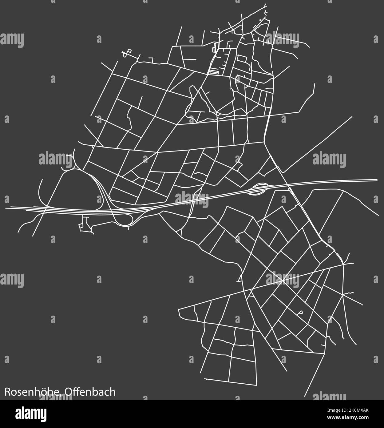 Straßenplan des BEZIRKS ROSENHÖHE, OFFENBACH AM MAIN Stock Vektor
