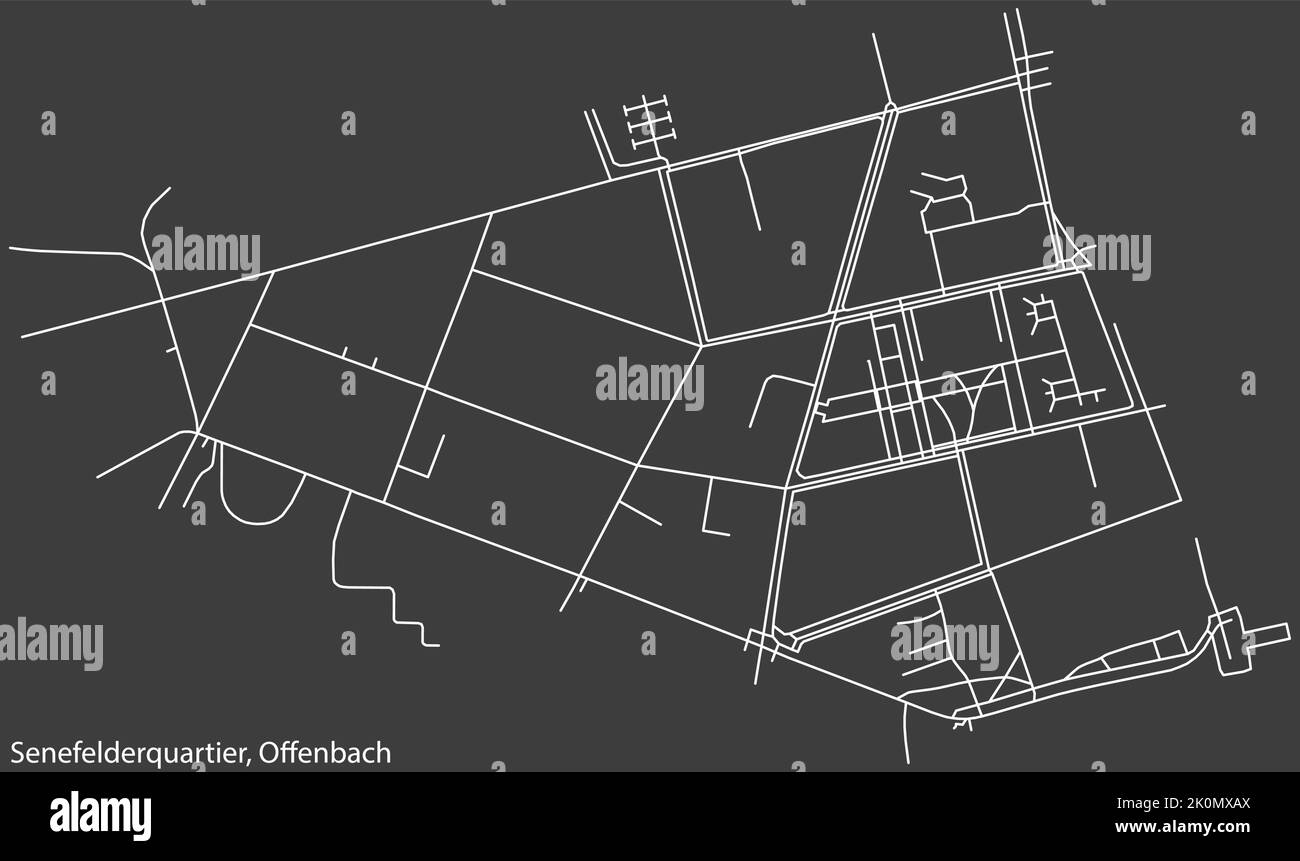 Straßenplan des BEZIRKS SENEFELDERQUARTIER, OFFENBACH AM MAIN Stock Vektor