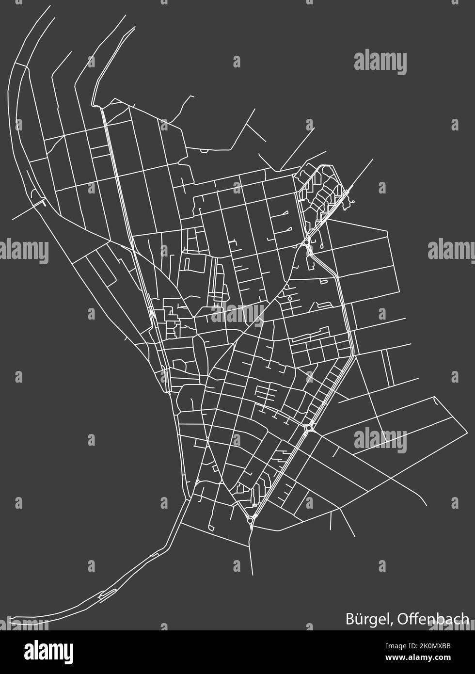 Straßenplan des STADTTEILS BÜRGEL, OFFENBACH AM MAIN Stock Vektor