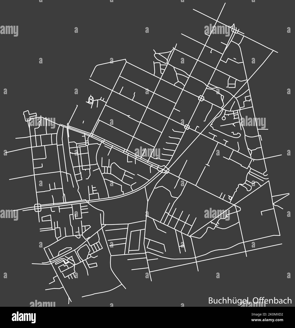 Strassenkarte des STADTTEILS BUCHHÜGEL, OFFENBACH AM MAIN Stock Vektor