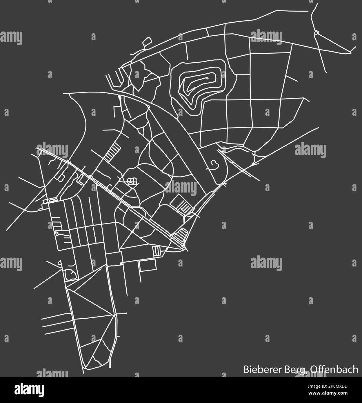 Strassenkarte des BIEBERER BERG BEZIRKS, OFFENBACH AM MAIN Stock Vektor