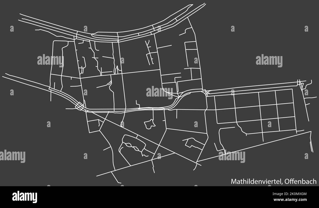 Straßenplan des STADTTEILS MATHILDENVIERTEL, OFFENBACH AM MAIN Stock Vektor