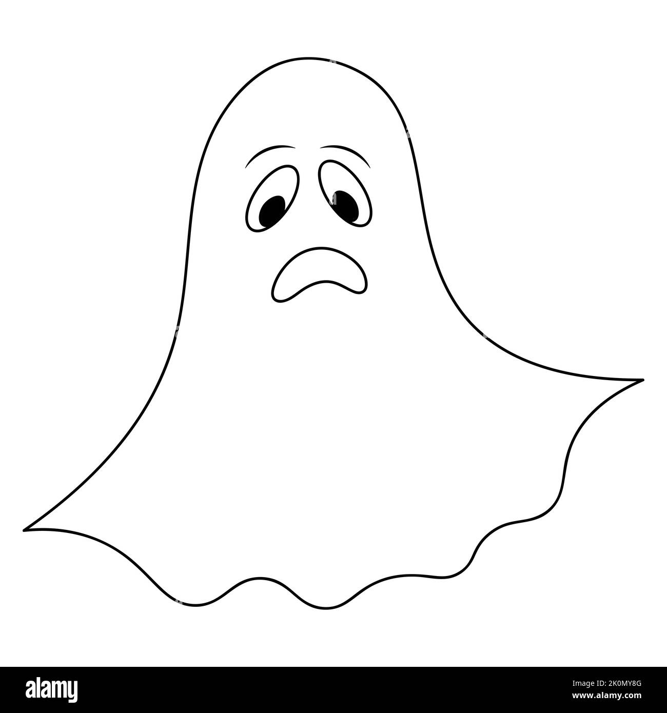 Geist. Trauriger Gesichtsausdruck. Vektorgrafik. Umriss auf einem isolierten weißen Hintergrund. Doodle-Stil. Bild für Kinder. Skizze. Stock Vektor
