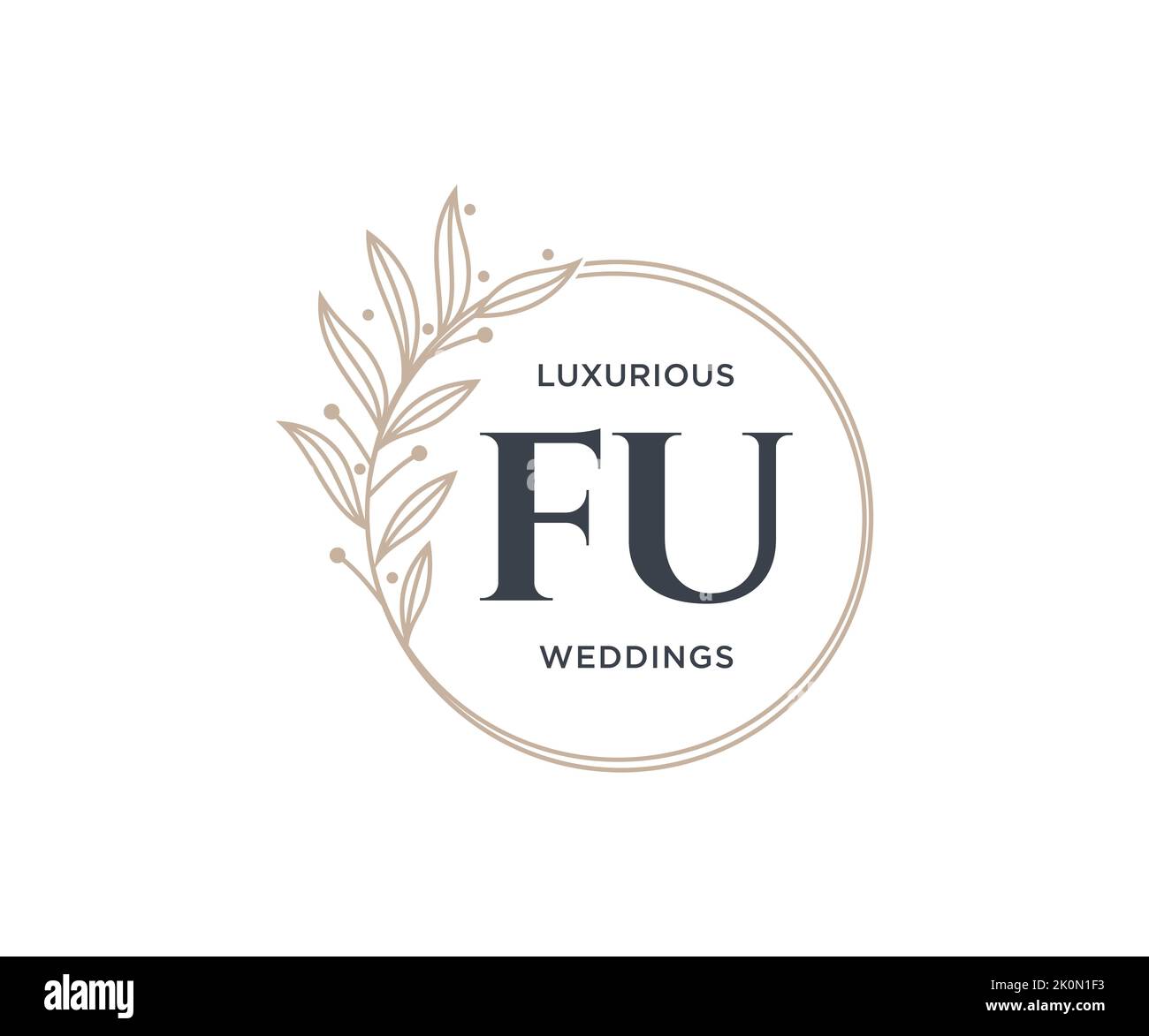 FU Initialen Brief Hochzeit Monogramm Logos Vorlage, handgezeichnete moderne minimalistische und florale Vorlagen für Einladungskarten, Save the Date, elegant Stock Vektor