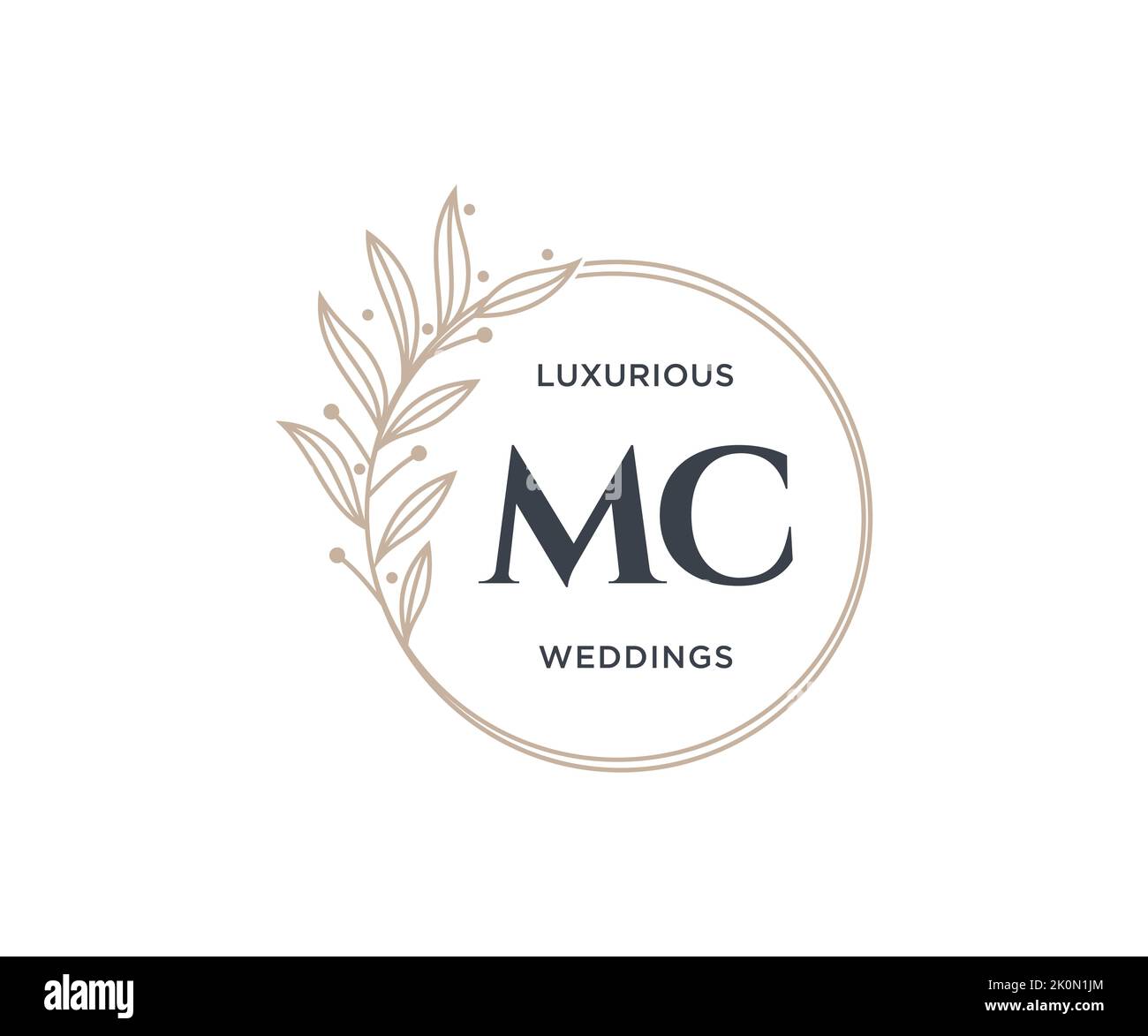 MC Initialen Brief Hochzeit Monogramm Logos Vorlage, handgezeichnete moderne minimalistische und florale Vorlagen für Einladungskarten, Save the Date, elegant Stock Vektor