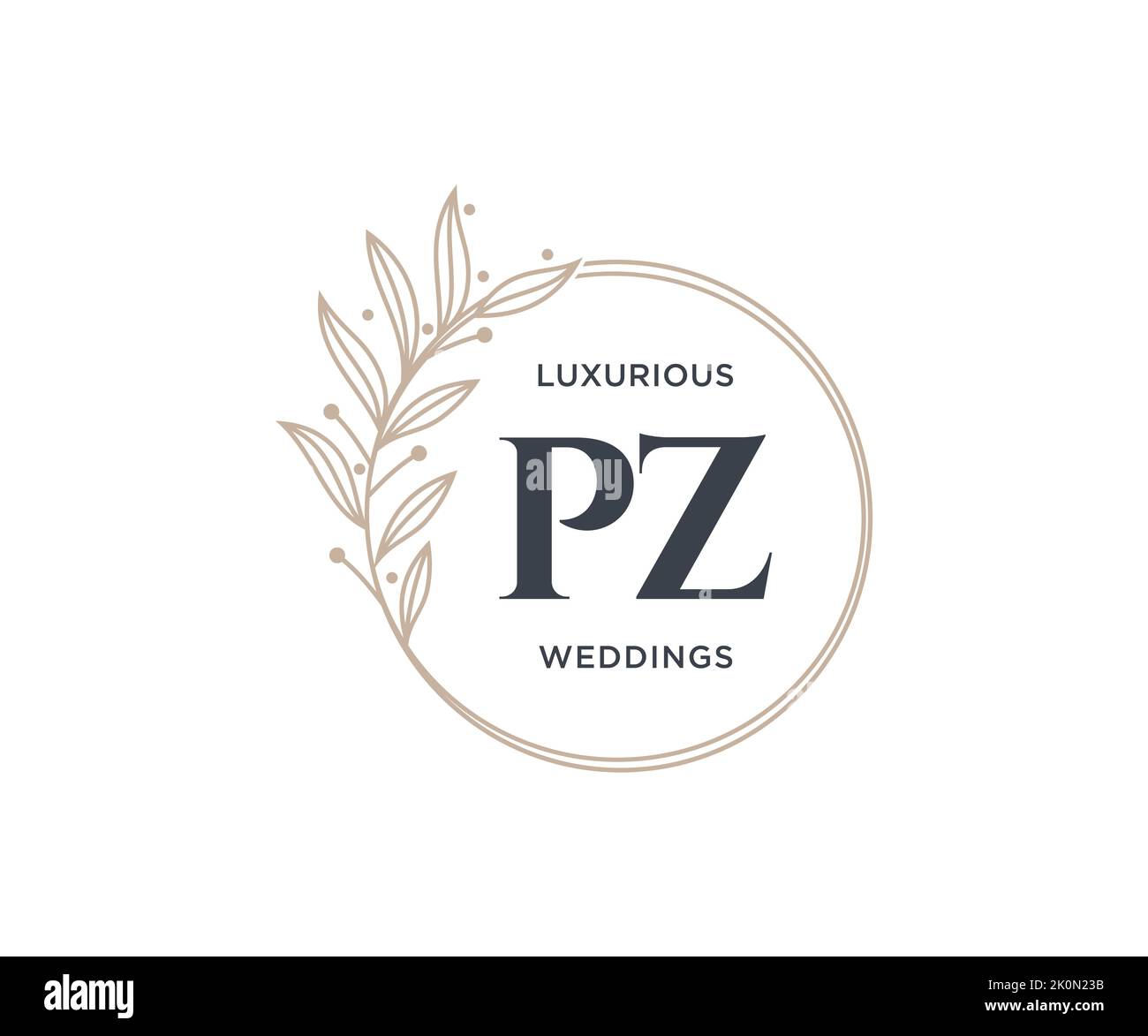 PZ Initialen Brief Hochzeit Monogramm Logos Vorlage, handgezeichnete moderne minimalistische und florale Vorlagen für Einladungskarten, Save the Date, elegant Stock Vektor