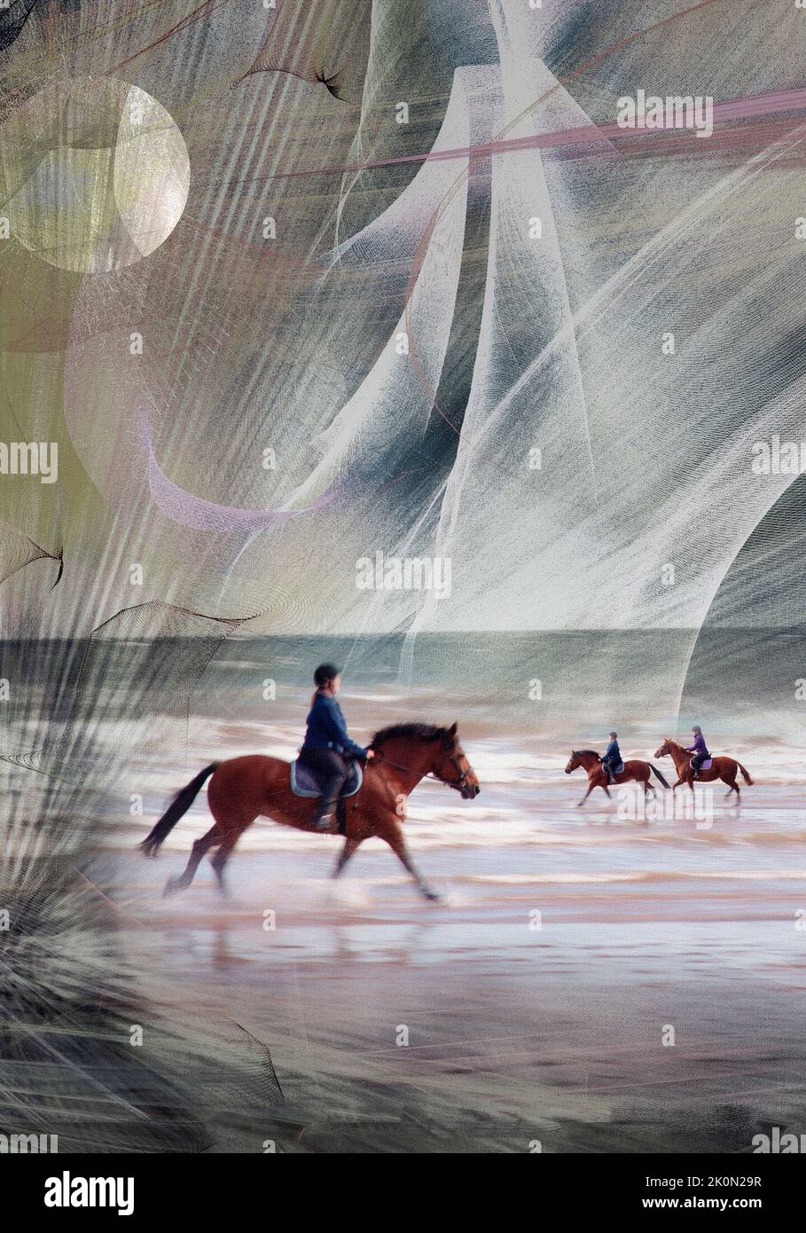 ZEITGENÖSSISCHE KUNST: Sonntagmorgen am Paignton Beach, Devon, Großbritannien von Edmund Nägele, F.R.P.S. Stockfoto