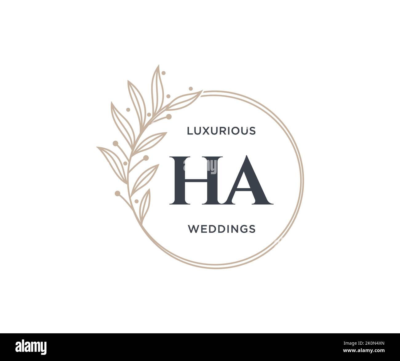 HA Initialen Brief Hochzeit Monogramm Logos Vorlage, handgezeichnete moderne minimalistische und florale Vorlagen für Einladungskarten, Save the Date, elegant Stock Vektor